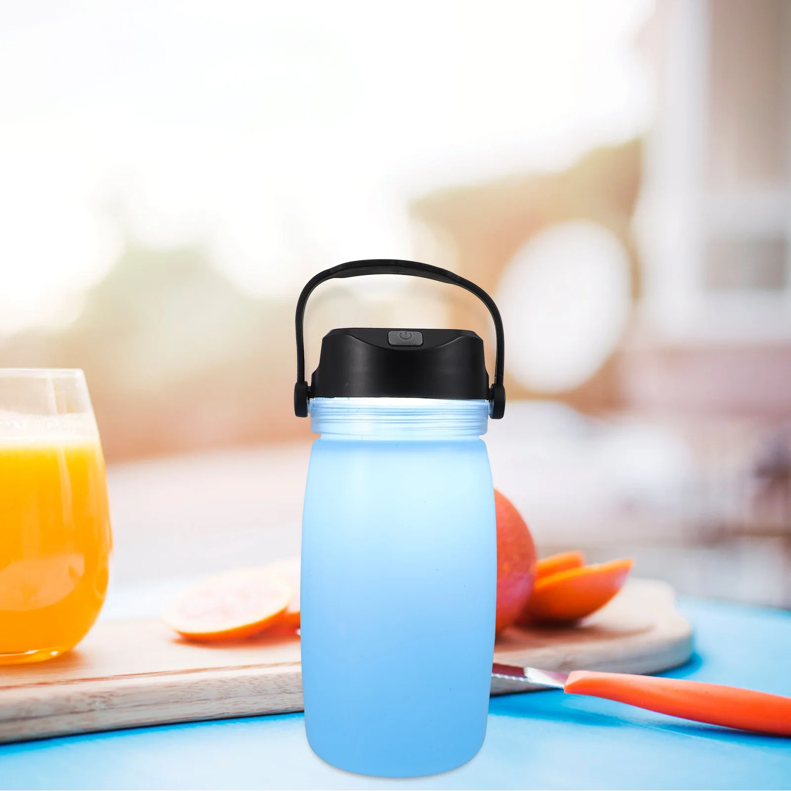 

1Pcs Solar Charging Kettle Sky-Blue Foldable Camping Mug with Solar Powered Light Ideal for Emergency Survival Gear Kit