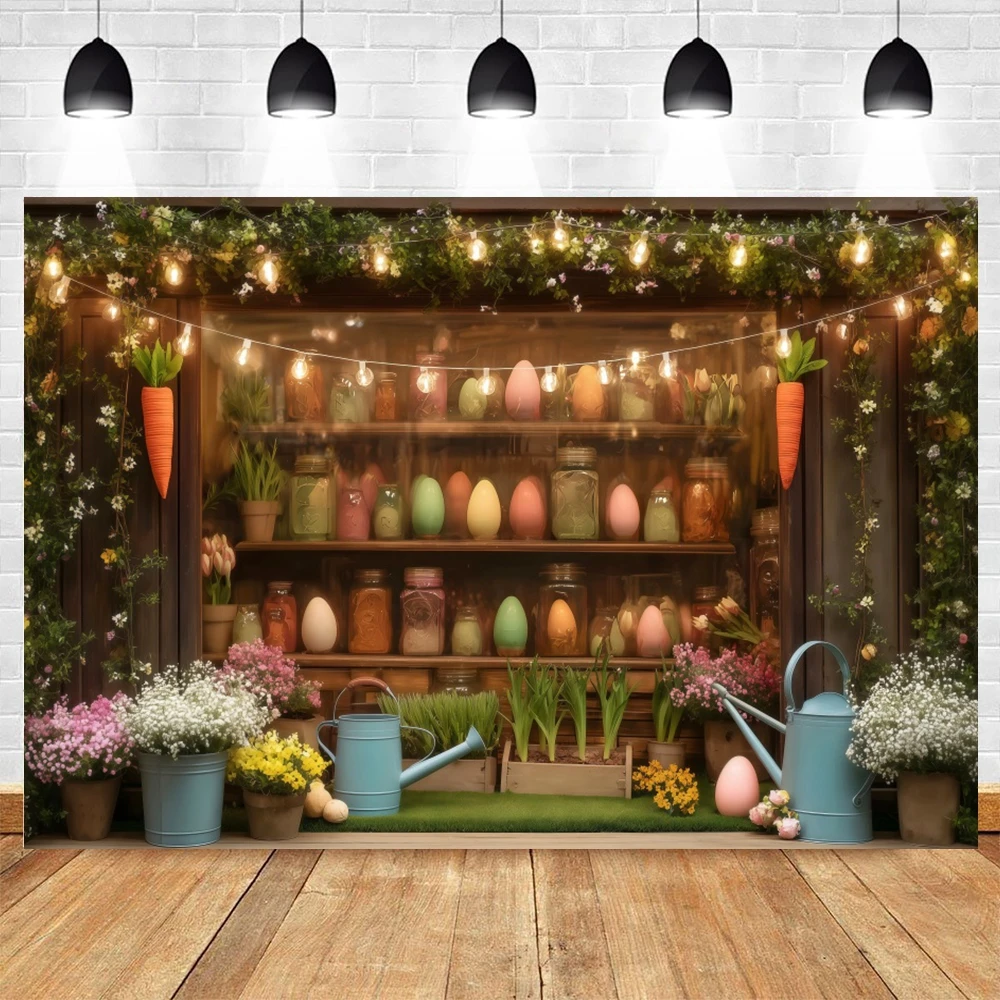 Easter Colorful Eggs Shop Backdrop Flowers Easter Party Baby Shower Birthday Party Decor Kids Portrait Photography Background