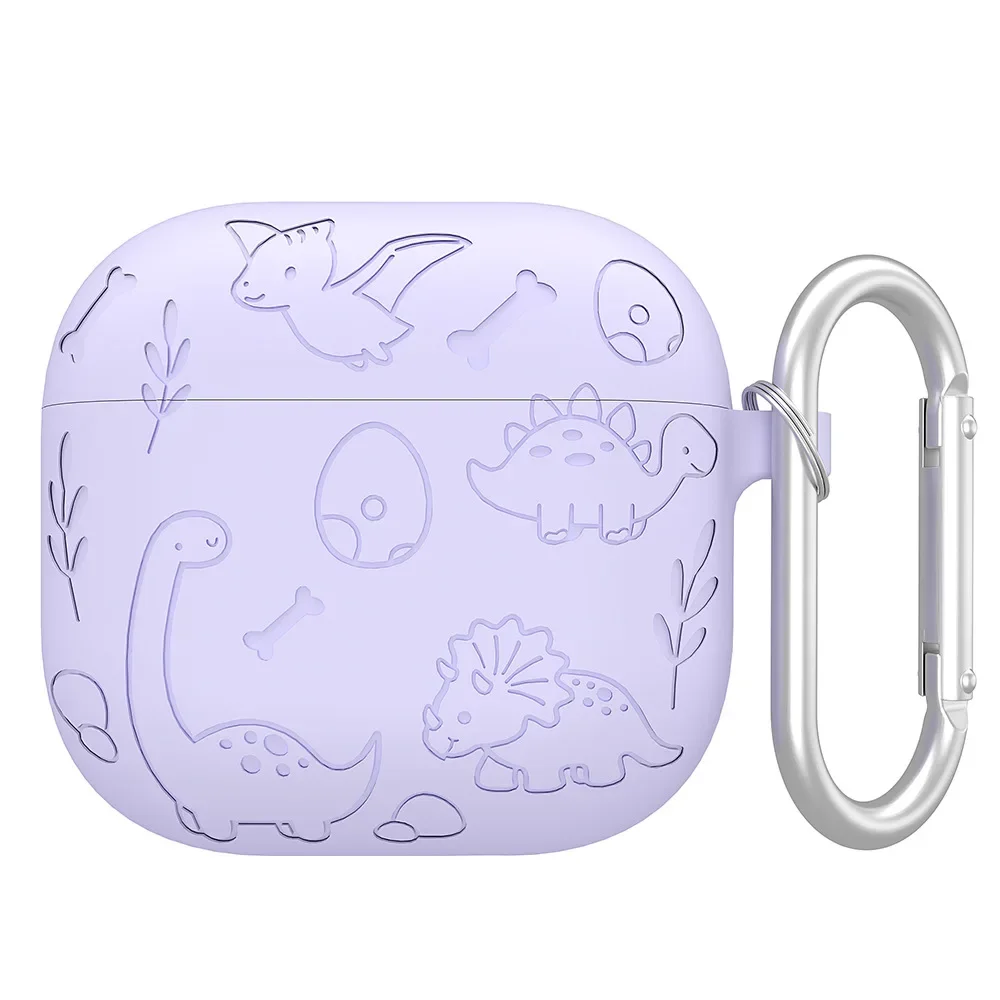 Cute Dinosaur Pattern Silicone Protective Cover for AirPods 4 Case with Keychain Portable Air Pods 3 1 pro2 Soft Shell