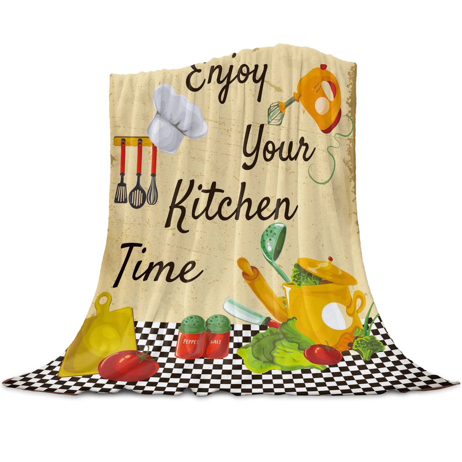 Kitchen Vegetables Chef Hat Plaid Printed Throw Blanket Flannel Fleece Blankets Soft Throws for Sofa Couch Bed Bedroom Bedspread