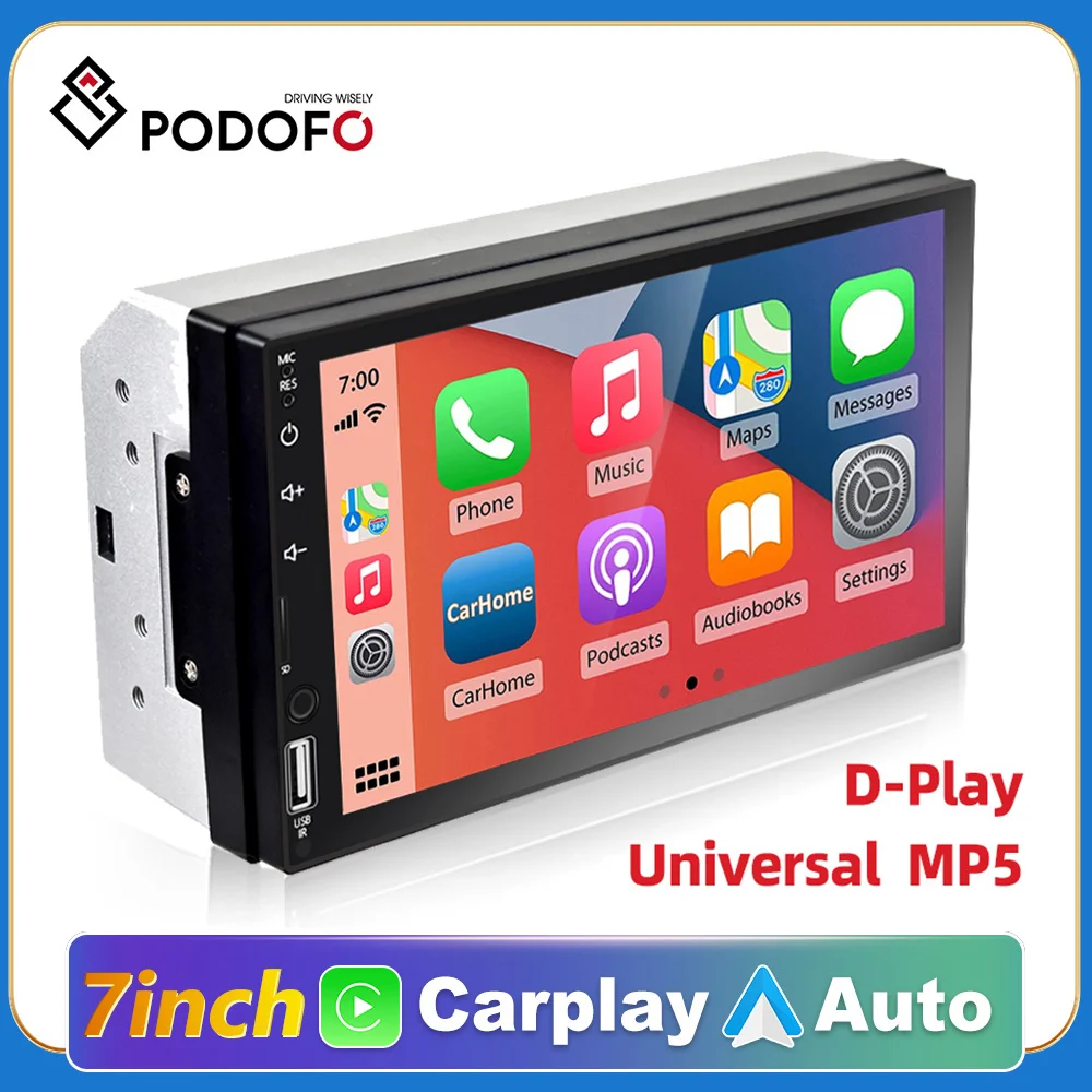 Podofo 2 Din Car Stereo Radio Carplay Car Radio 7'' Bluetooth Radio TF USB Mirror Link For Android Iphone Universal MP5 Player