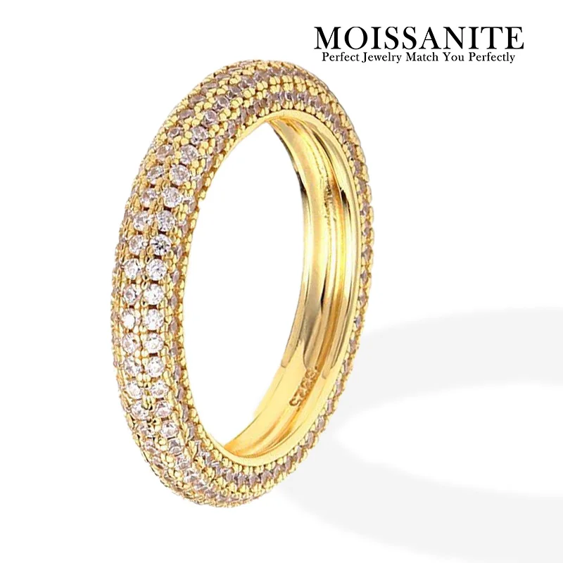 

Мужское кольцо с полным муассанитом, серебро 925 пробы, позолоченное 18 карат, роскошное кольцо унисекс с инкрустацией муассанитом на палец с GRA