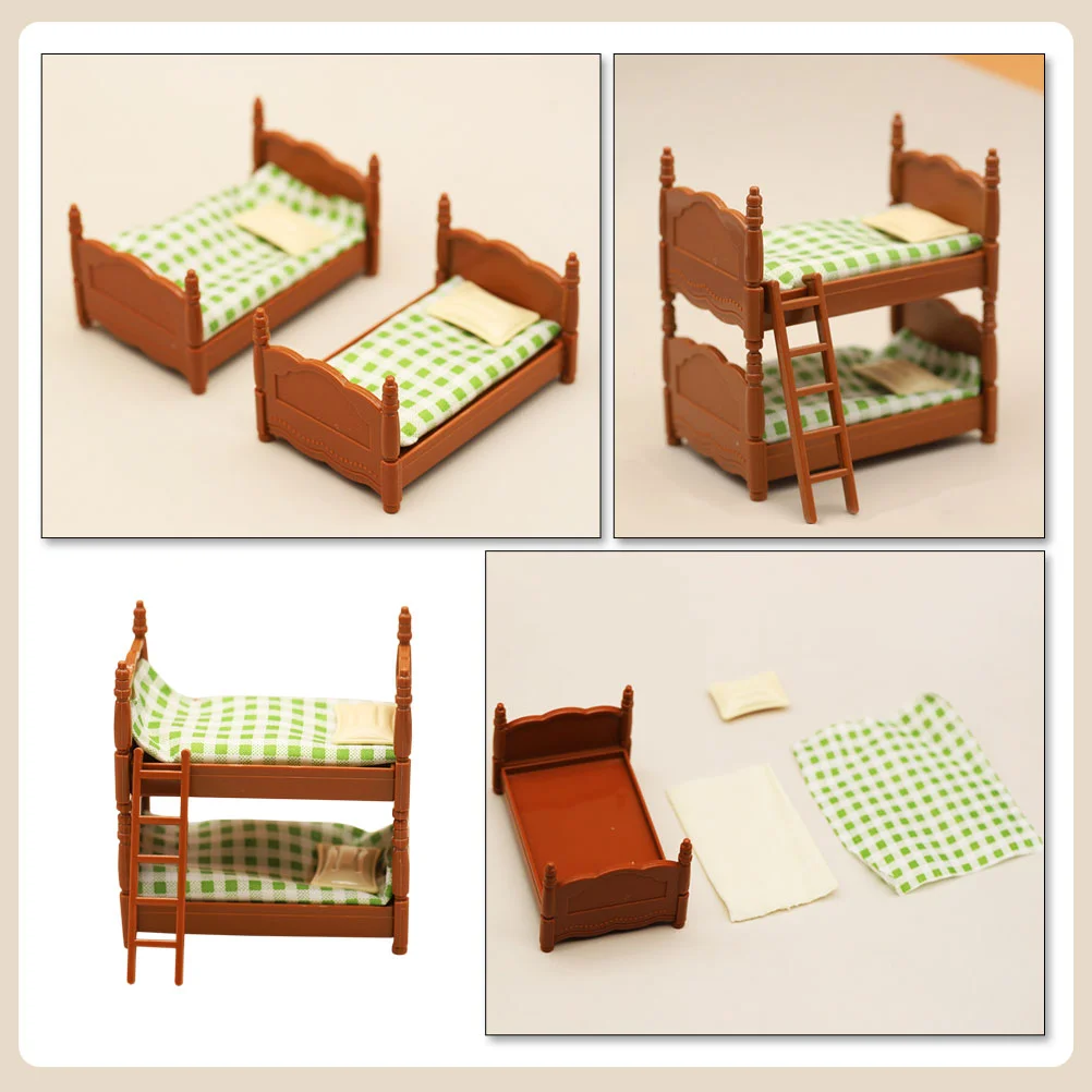 Mini Furniture Models Dollhouse Double Bed Kids Toys Bunk Kit Plastic Wardrobe Child