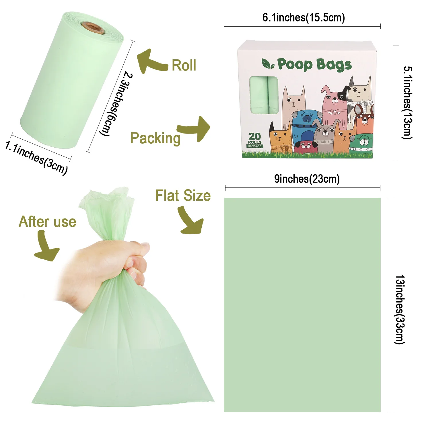 Corn starch 100% biodegradable and compostable dog poop bags ,dog waste bag,poo bag,poop bag  with a dispenser