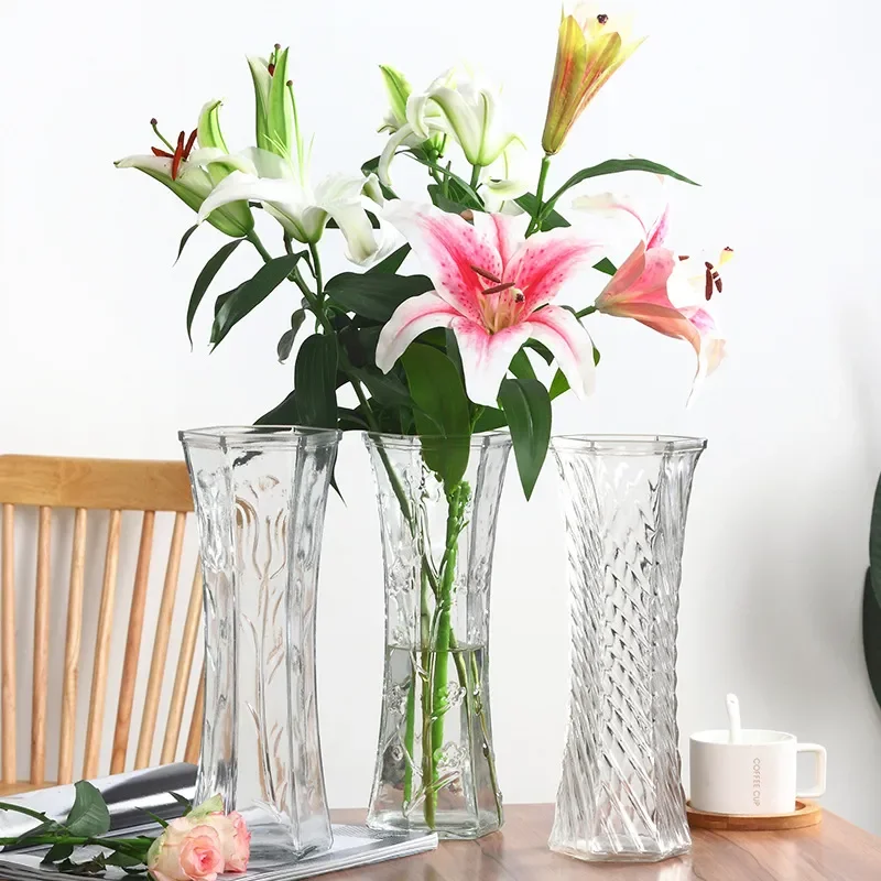 Nordic Extra Large Clear Glass Vase for Dried Flowers Bamboo Lily Arrangement Home Decor Water Cultivation Display Piece
