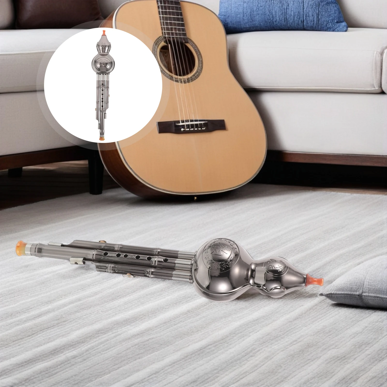 

Gourd Silk Chinese Hulusi Musical Instrument Style Cucurbit Flute for Beginners Wind Silver