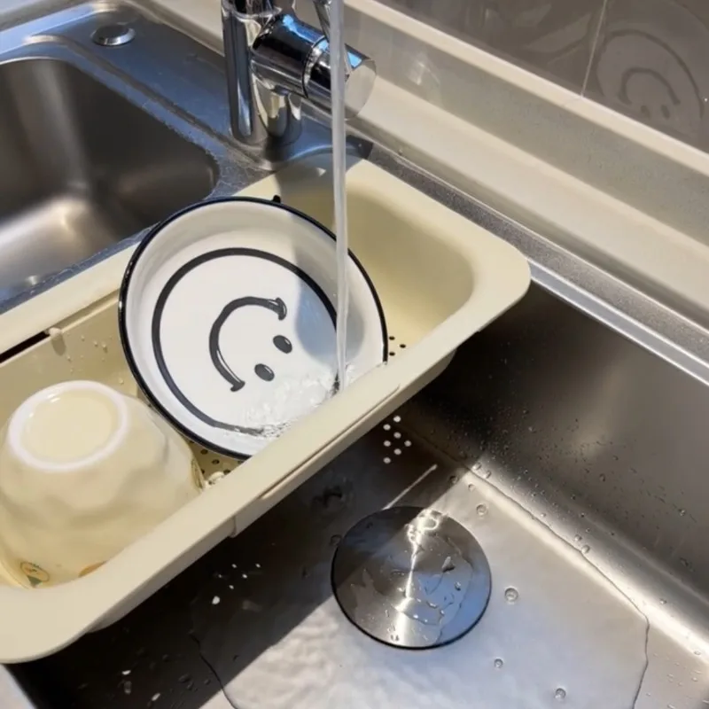 Cesta de drenagem telescópica multifuncional, rack de colocação de grande capacidade, drenagem, pia de cozinha maravilha para tigelas e pauzinhos