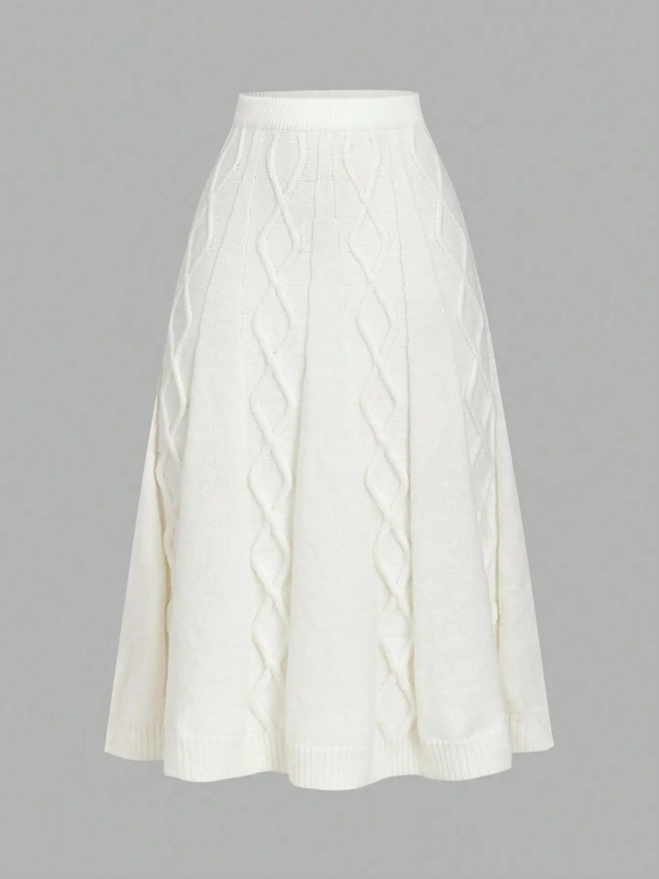 Women Knitted Midi Skirt High Waist A-Line Cable Knit Solid Autumn Winter Warm Casual Elegant Flared Skirts For Ladies