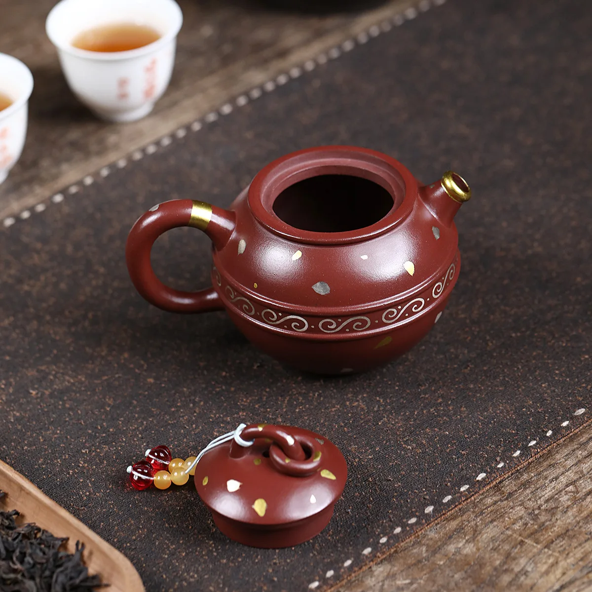 

Handmade Yixing Purple Clay Pot Famous Ore Bottom Trough Jade Ring High-End Kung Fu Teapot Card Cover 220C