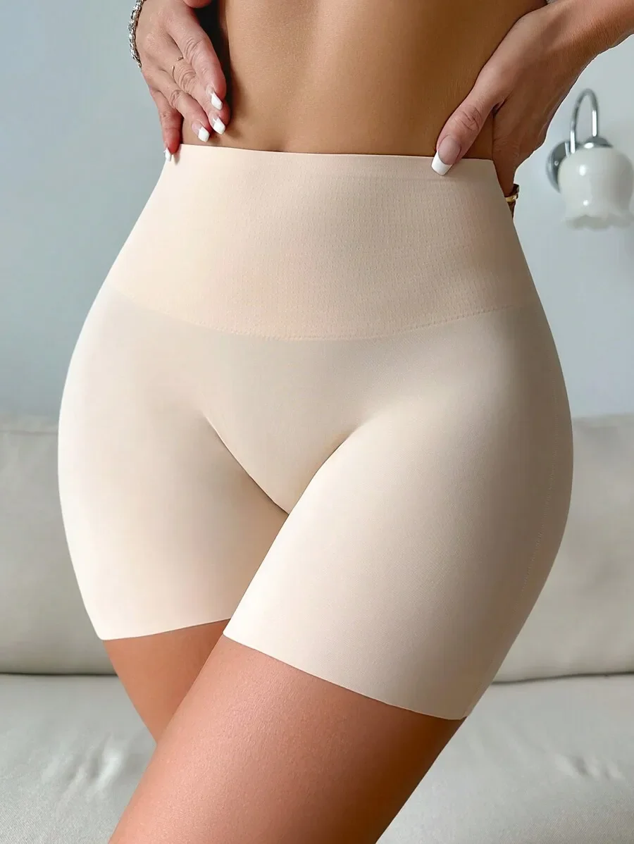 

Beige Solid High-Rise Seamless Shapewear Shorts For Waist And Thigh Contouring
