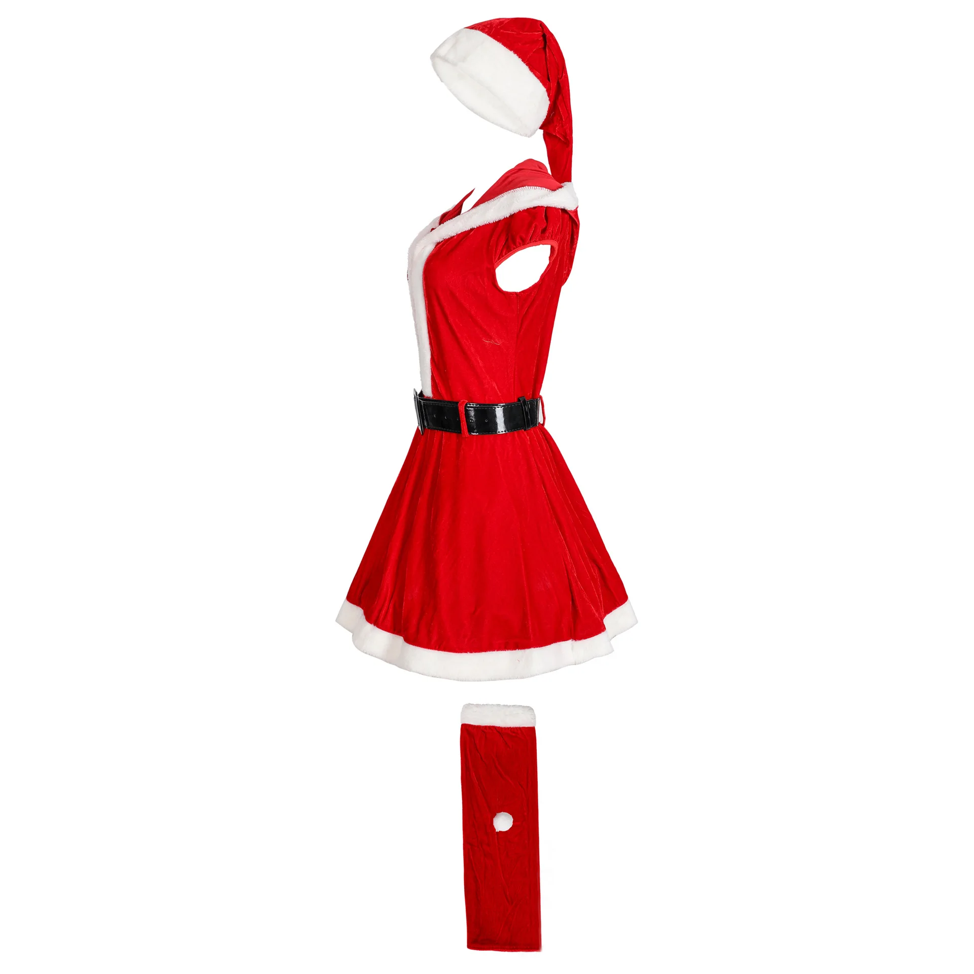 Winter Kerst Santa Claus Cosplay Sexy Rode Jurk Outfit Vrouw Kerstman Pluche