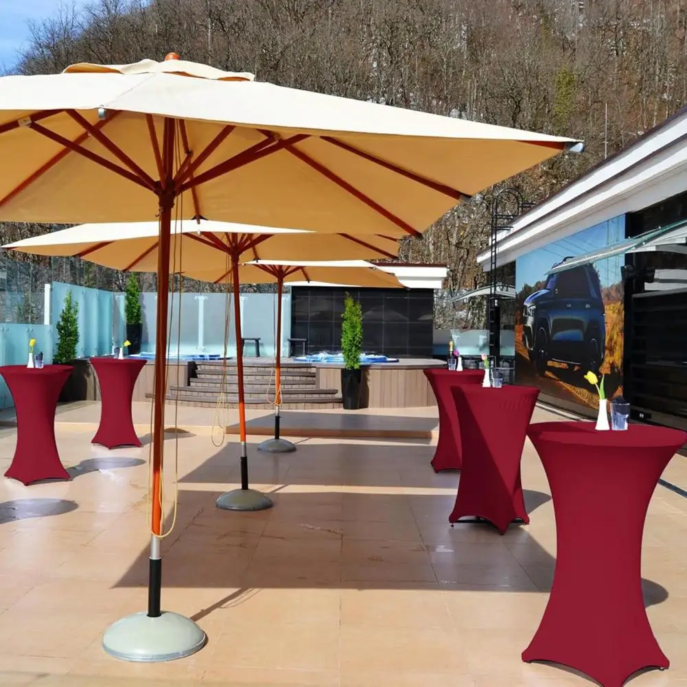 60/80cm Cocktail Table Cover Solid Color High Elastic Oil-Proof Universal Fit Simple Installation Round High Top Table Cloth