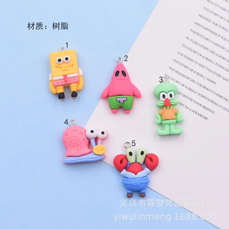 Hot Selling SpongeBob Cartoon Resin Simulation Big Star Octopus Brother Bag Keychain Pendant DIY Jewelry Accessories Wholesale