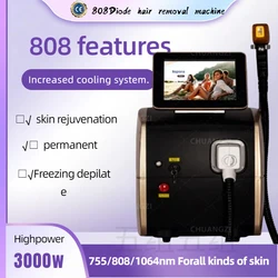 Diode Laser Hair Removal Professional Machine 3000W 3 wavelength Permanent Removal Cooling Head Painless Laser Epilator