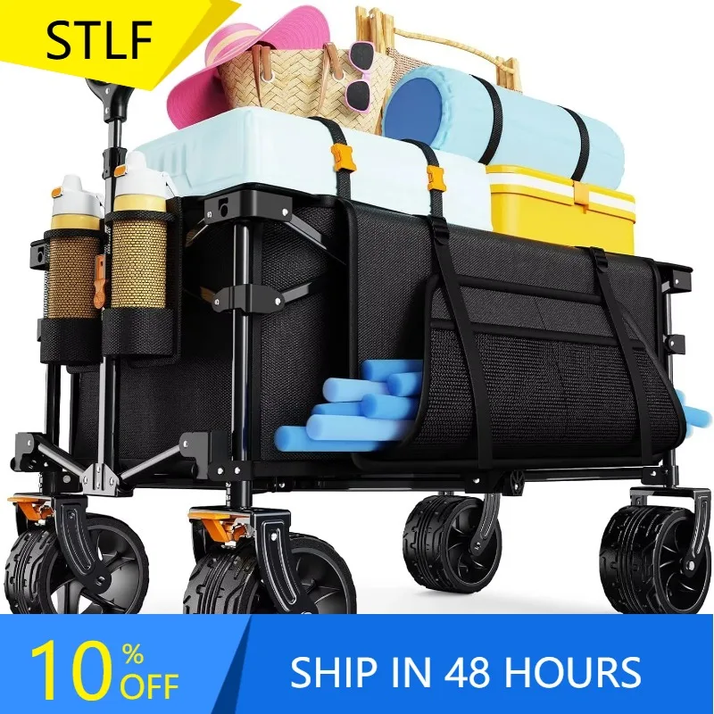 XMSJ Heavy Duty Beach Big Wheels Side Pocket And Brakes For Sand Foldable Collapsible Wagon Cart