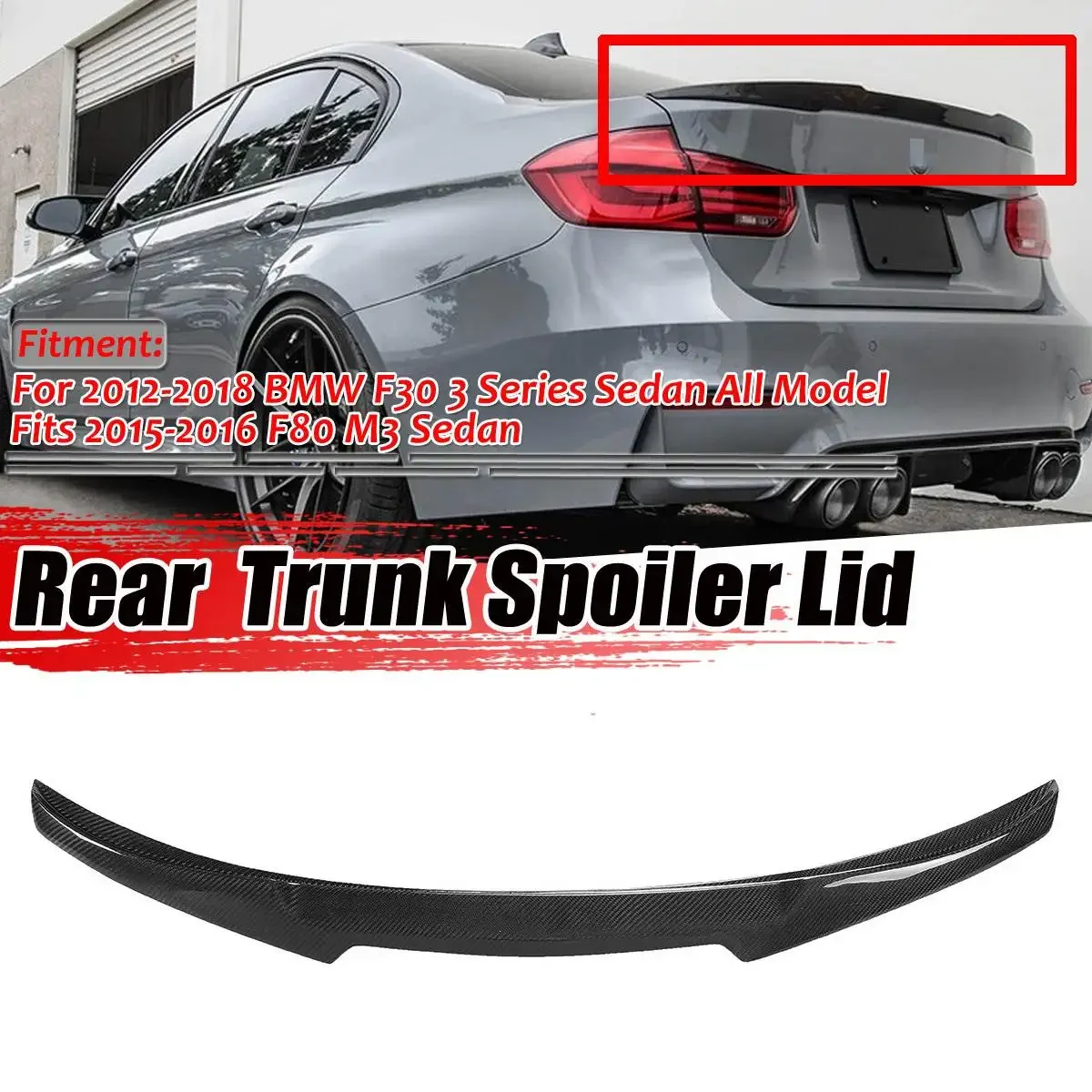 

New Real Carbon Fiber M4 Style Car Rear Trunk Spoiler Wing Lip Extension Lip For BMW F30 F80 3 Series 335i 328i Sedan 2012-2018