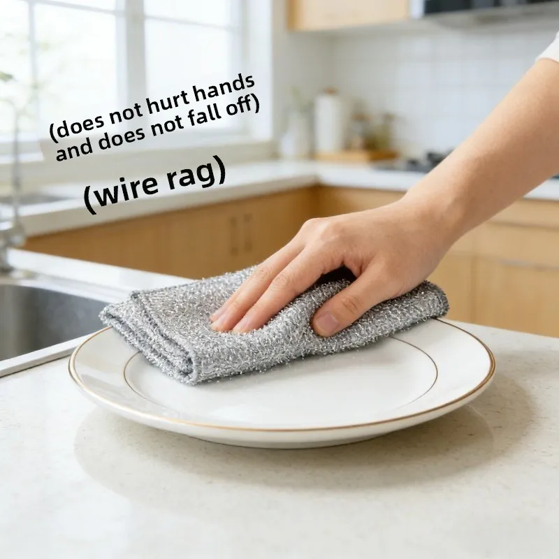 

50PCS Single Layer Silver Wire Cleaning Cloth Kitchen Dishcloth Replace Steel Wool Scrubber Pot Washing Stain Remover Clean Tool