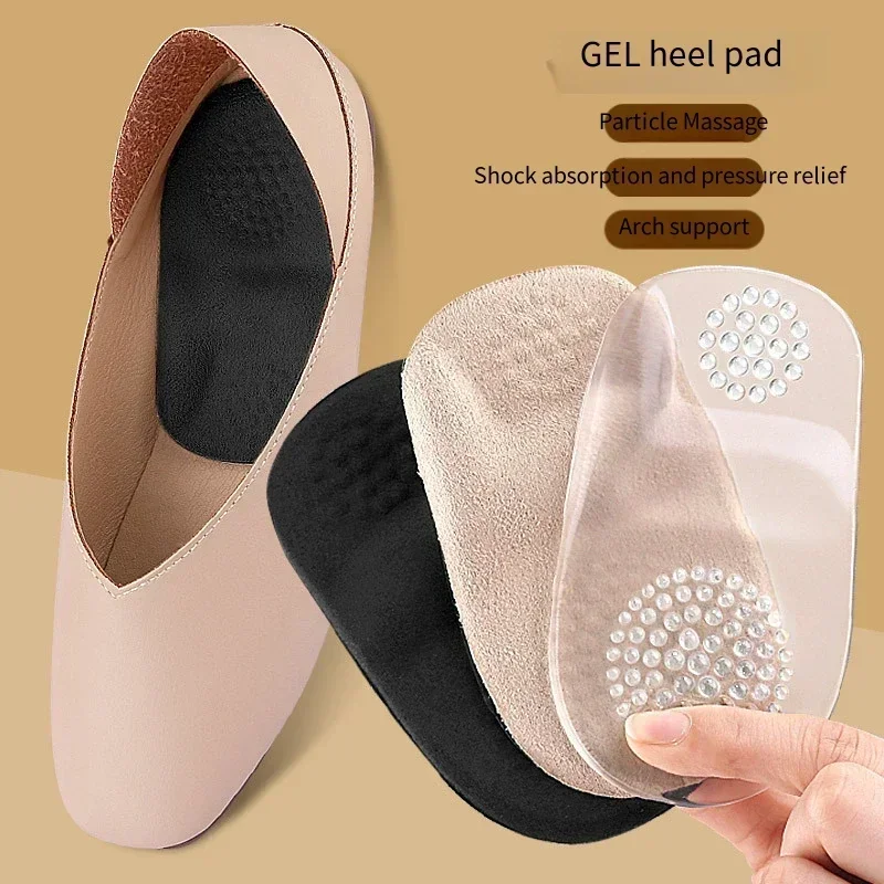 Gel Heel Pads Particle Massage Half Insoles Arch Support Shock Absorbing Anti‑Wear Heel Cushion Inserts for Women Flats Shoes