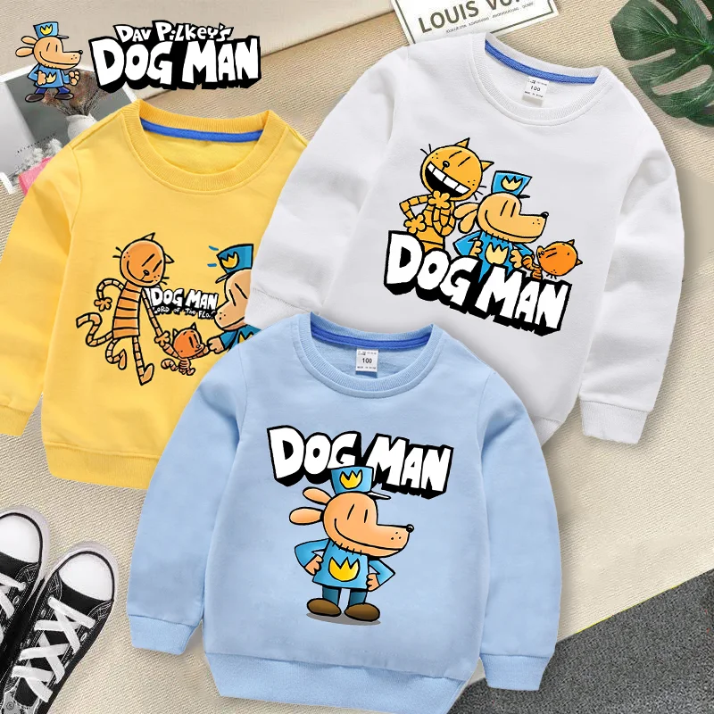 

Dog Man Kids Crew Neck Sweatshirt Boys Girls Cute Cartoon Printed Pullover Anime Casual Warm Soft Tops Children Birthday Gifts