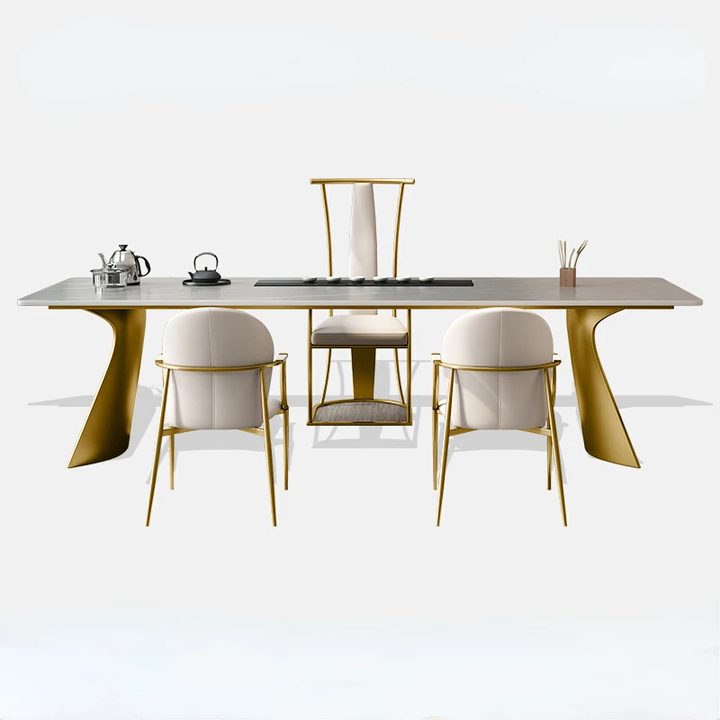 

Light Luxury Stone Plate Tea Table Modern Simple Large Board Tea Table Table and Chair Combination Set