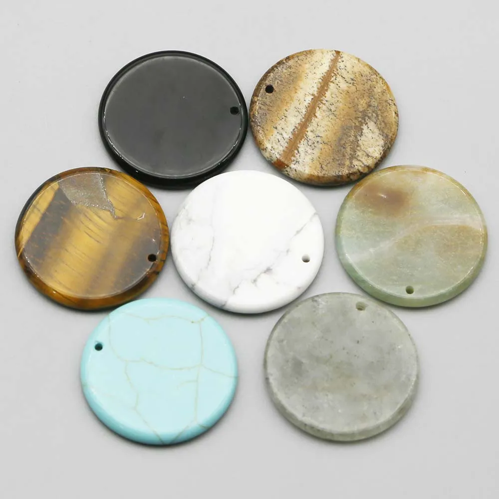 Natural Stone Disc singlehole Pendants Crystal Agate Necklace Cures Fashion Charms DIY Jewelry Accessories Ggift Wholesale 12Pcs