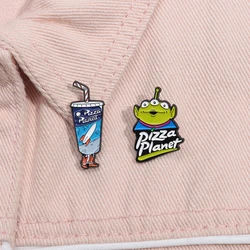 Pizza Planet Green Alien Drink Box Shape Brooch Niche Anime Peripheral Badge Cartoon Fun Clothes Bag Accessories Jewelry