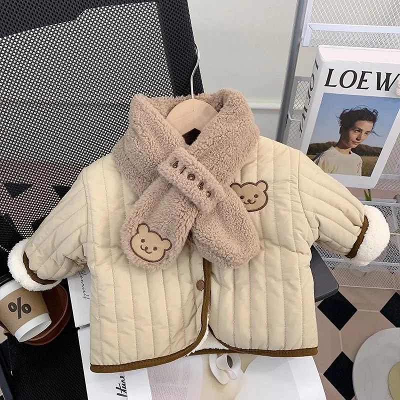 سترة دافئة للأطفال حديثي الولادة من الأولاد والبنات معطف شتوي كاجوال من القطن بأكمام طويلة ملابس للأطفال الصغار بسحاب مع وشاح #4