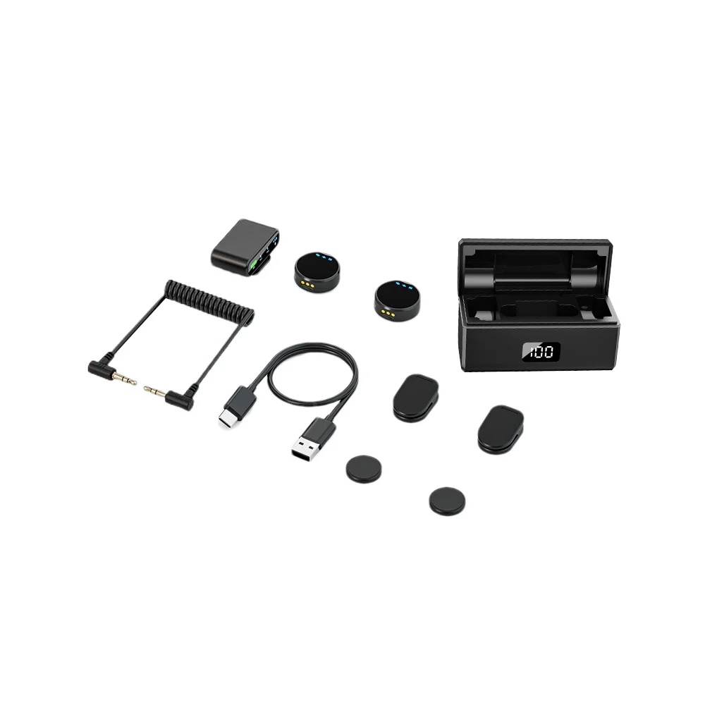 100M Lavalier Wireless Microphone for Camera Professional Lapel Microphone with Noise Canceling Charging Box for Video Recording