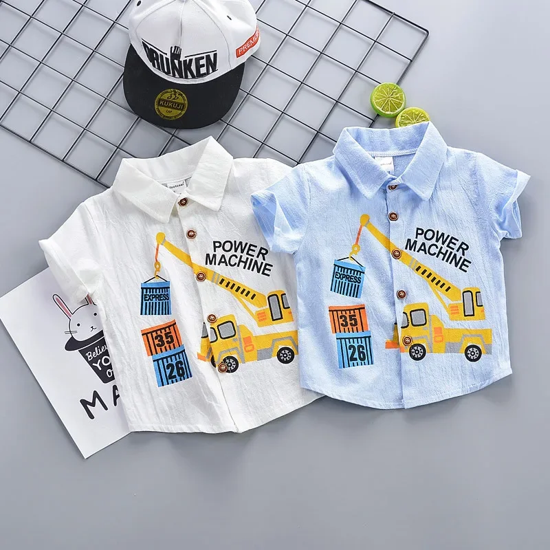 DIIMUU 1-5Y Children Boys Summer Short Sleeve Shirt Kids Cotton Tops Clothes Infants Baby Toddler Shirts Casual Wear