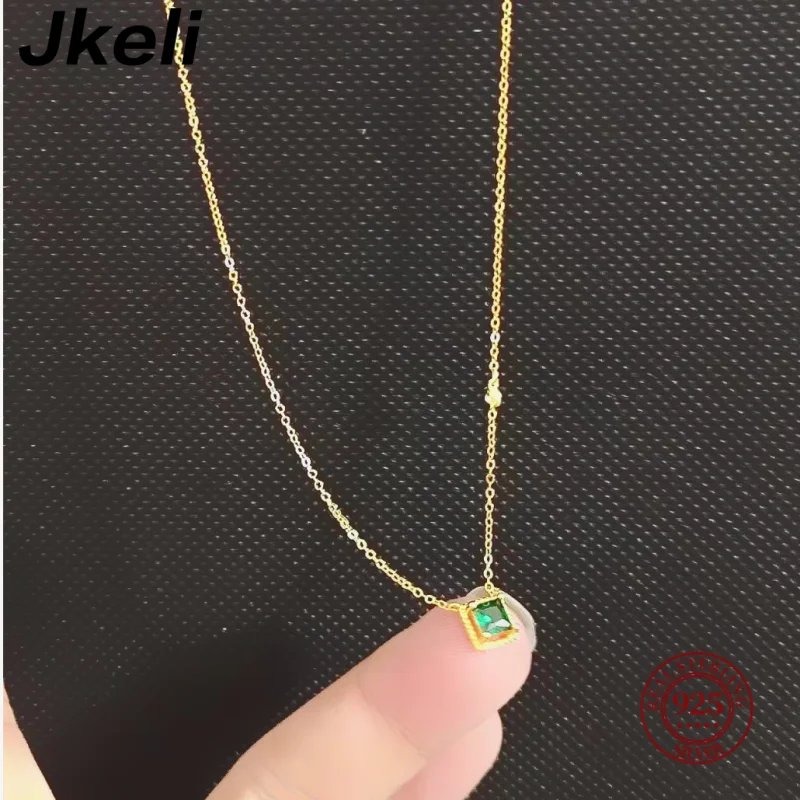 

Jkeli S925 Sterling Silver Necklace for Women Minimalist Clavicle Chain Green Pendant Fashin Fine Jewelry Wedding Party Gifts