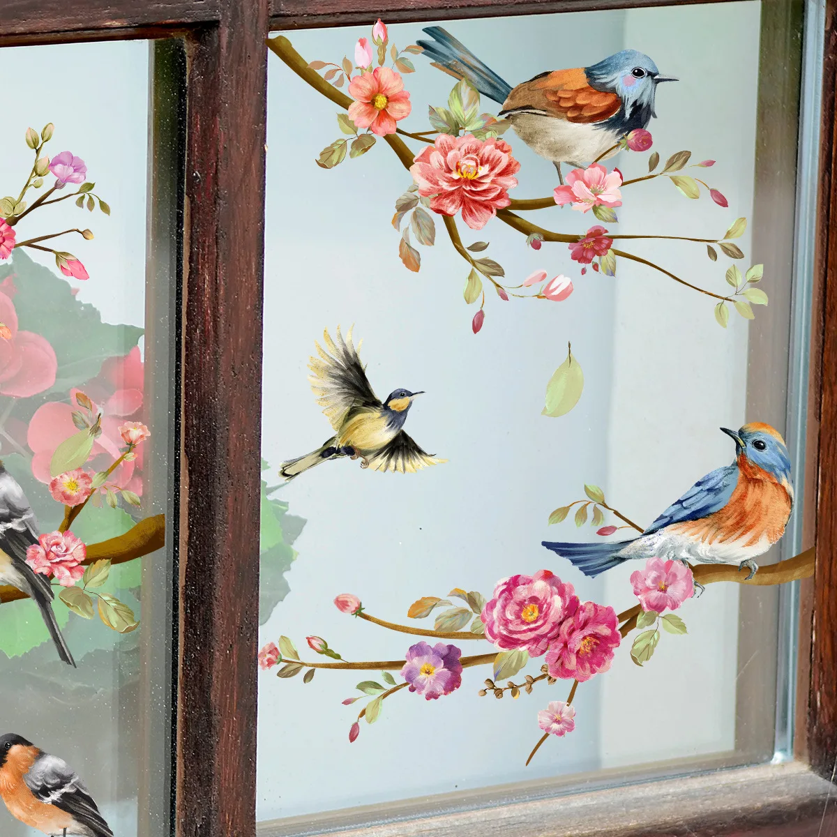 Spring Summer Flowers Birds Series Window Decoration Stickers Pvc Room Decoration Electrostatic Glass Shading Stickers
