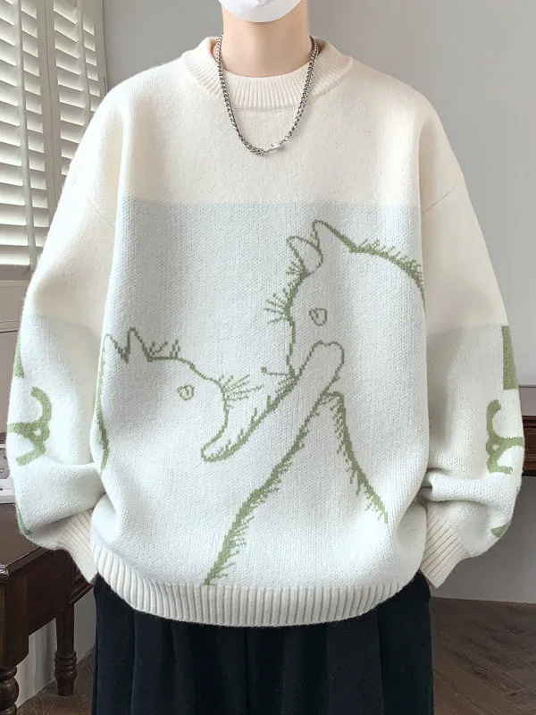 

2025 New round Ne Thiened Men's Sweater Autumn Winter Loose Base irt High School Student Knitwear Trendy Versatile Warm