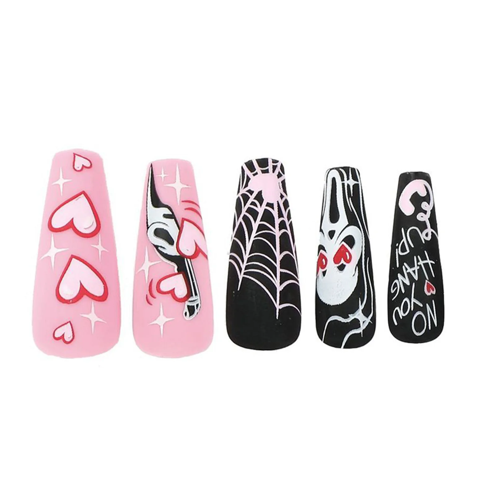 Spinnennetz-Fledermaus-gedrucktes Zuckerguss, lange falsche Maniküre, süße, charmante, wiederverwendbare künstliche Nägel für heißes Mädchenkleid, passende mattierte Nagelkunst