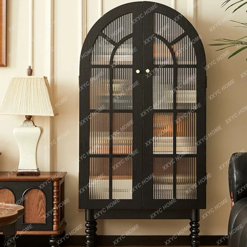 

retro solid wood arched display cabinet glass living room TV cabinet side cabinet