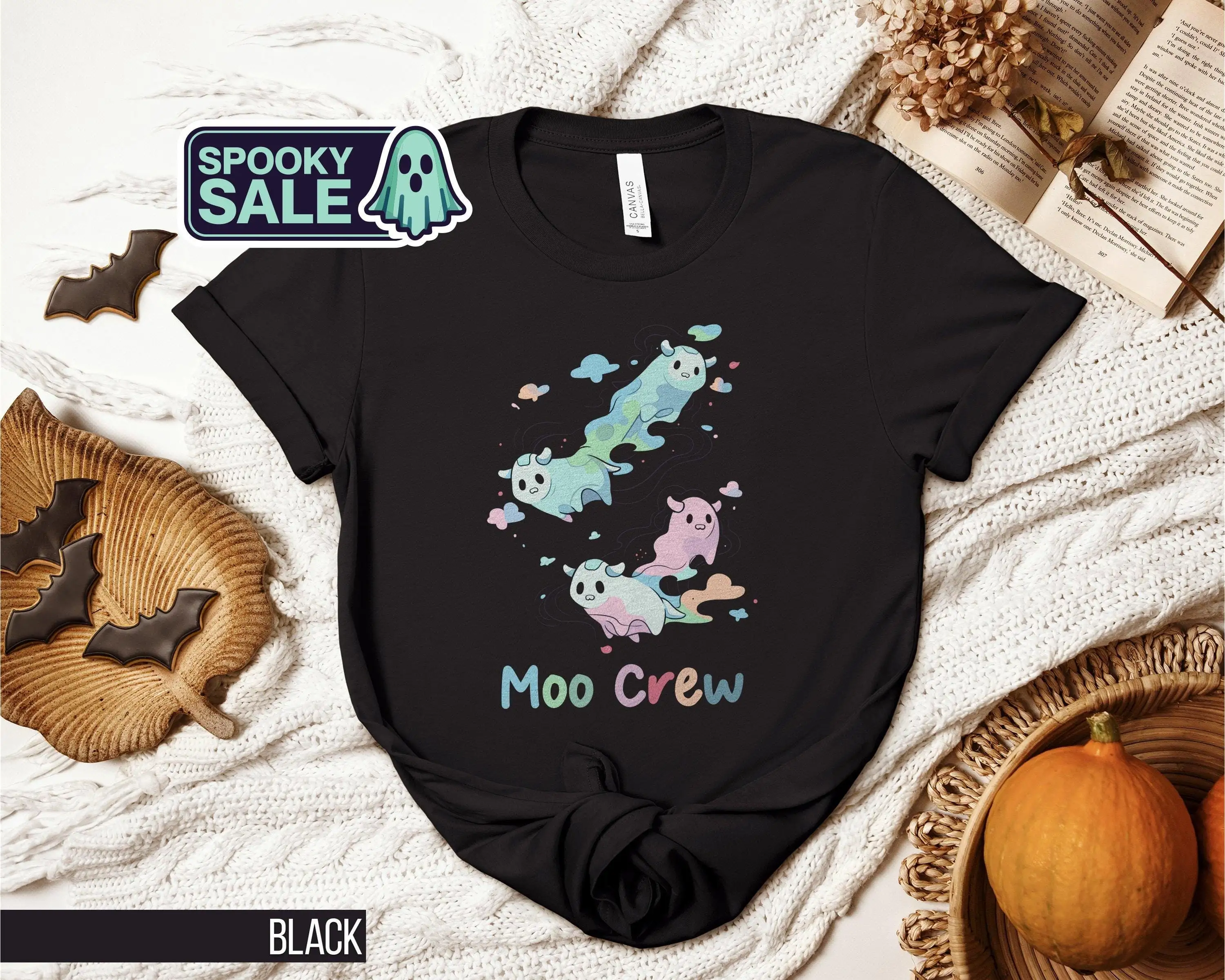 

Cute Moo Crew T Shirt Funny Ghost Cow Halloween Design Fun Animal Lovers Party For