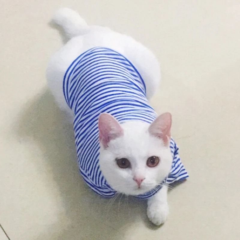 Spring Summer Cat Clothing Soft Cotton Pet Pullovers Shirt for Cats 4 Colors Striped Kitten Vest Pajamas Pets Clothes Outfits