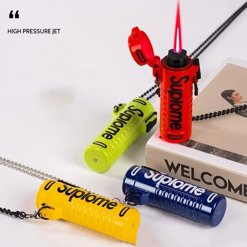 

Outdoor Windproof Inflatable Pendant Lighter Fashion Jet Flame Strong Firepower Portable Accessory Cigarette Lighter Men's Gift