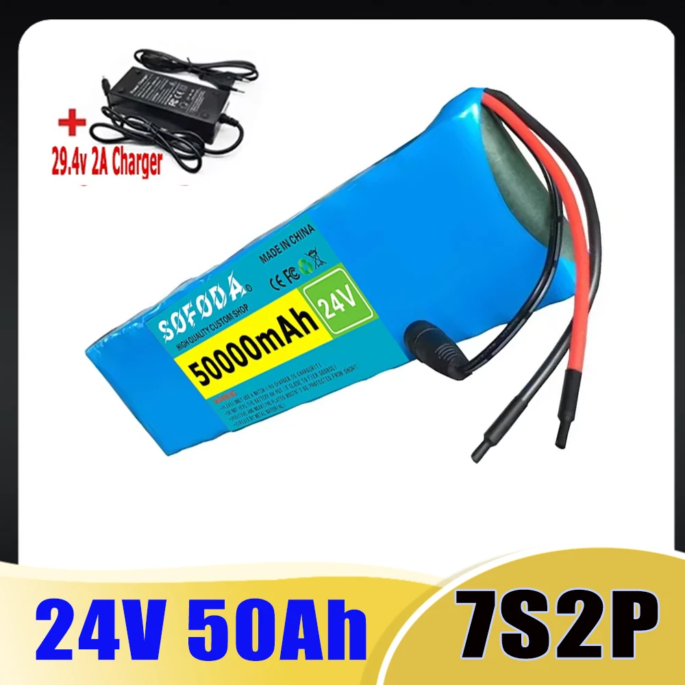 Batterie Lithium-Ion 7s2p 24V 50ah 18650, 29.4V 50000mAh, pour Scooters électriques, équilibrage, nouveauté