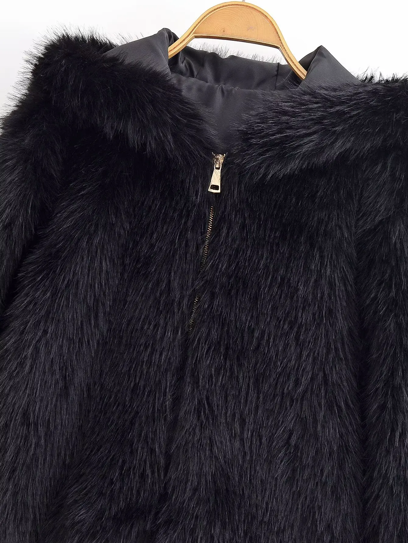 المرأة شيك موضة الأسود مقنعين فو الفراء سترة معطف الإناث الخريف الشتاء الدافئة رقيق معطف الفرو سيدة جاكيتات #3