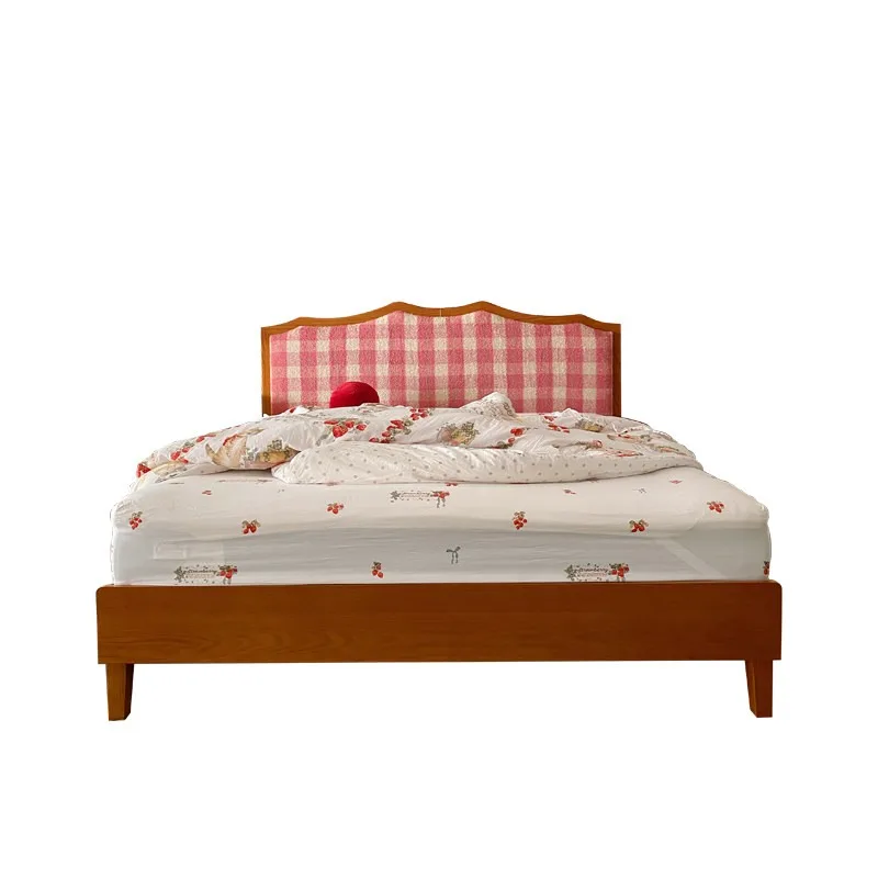 Soft package medieval solid wood small apartment master bedroom dopamine
