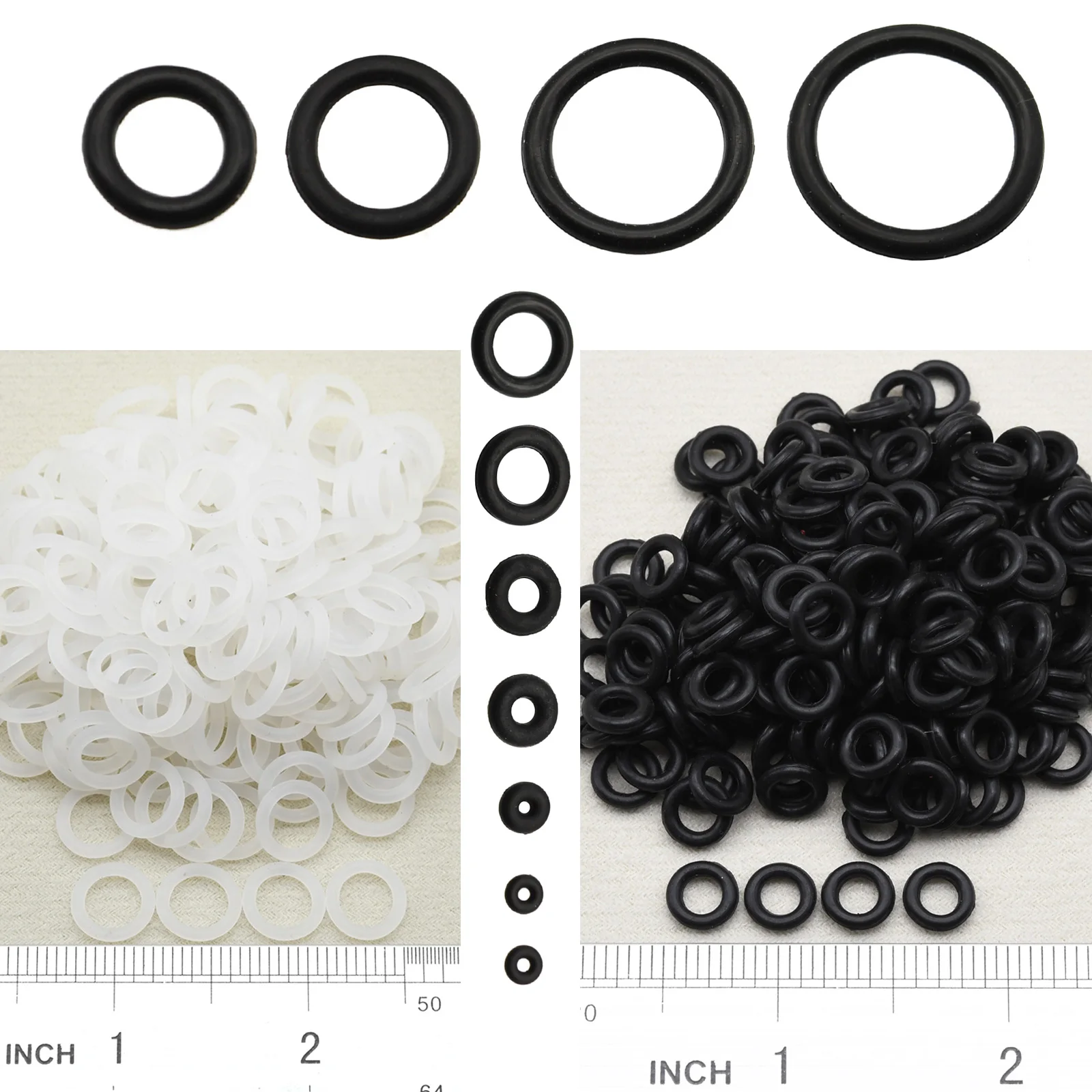 

300Pcs Soft Clear and Black Silicone Rings for Body Piercing Jewelry Making Accessories Elastic Rubber Ring Stop Back Cap 1-12mm