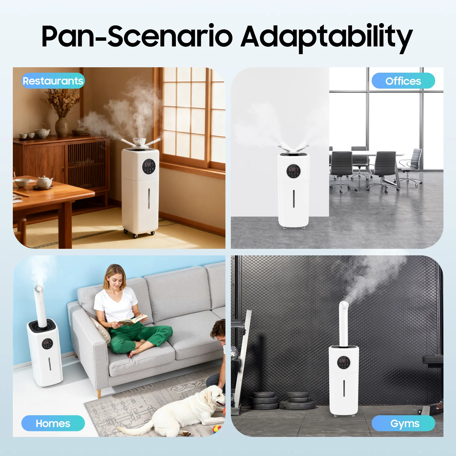 مرطب تجاري 21 لتر، سعة خزان مياه 5.5 جالون، تحكم في الضباب قابل للتخصيص، مخرج رذاذ قابل للتعديل، للغرفة الكبيرة