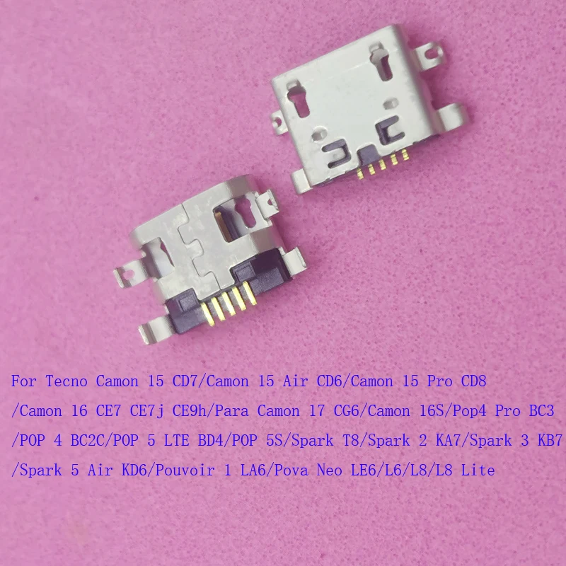 10-100Pcs Charging Port Connector Plug Usb Charger For Tecno Spark 2 3 T8 5 Camon 15 Pro 16 17 16S Pop 4 5S Pova Neo L6 L8 Lite