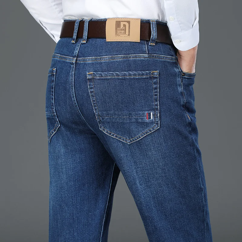Classic Style Men'sBusinessStretch Regular Fit Jeans 2022 Autumn New Sheep Wool Fabric Grey Blue Denim Trousers Male Brand Pants