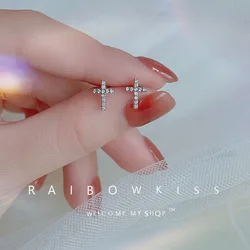VOQ Silver Color Mini Simple Cross Zircon Stud Earrings for Women Party Korean Teen Punk Jewelry Gift Accessories