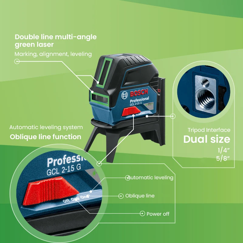 Bosch Professional Laser Level 2 Lines Green Line Self-Leveling Horizontal And Vertical Super Powerful Green Beam Laser Level