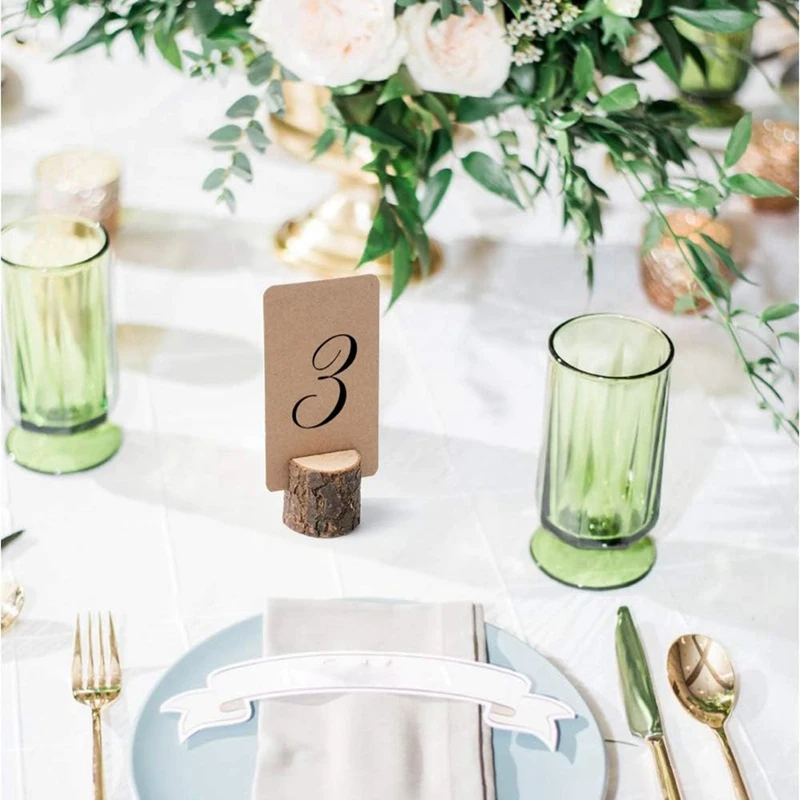 12Pcs Mini Premium Wood Place Card Holders And 24Pcs Kraft Table Place Cards, Rustic Mini Table Number Holders Easy Install