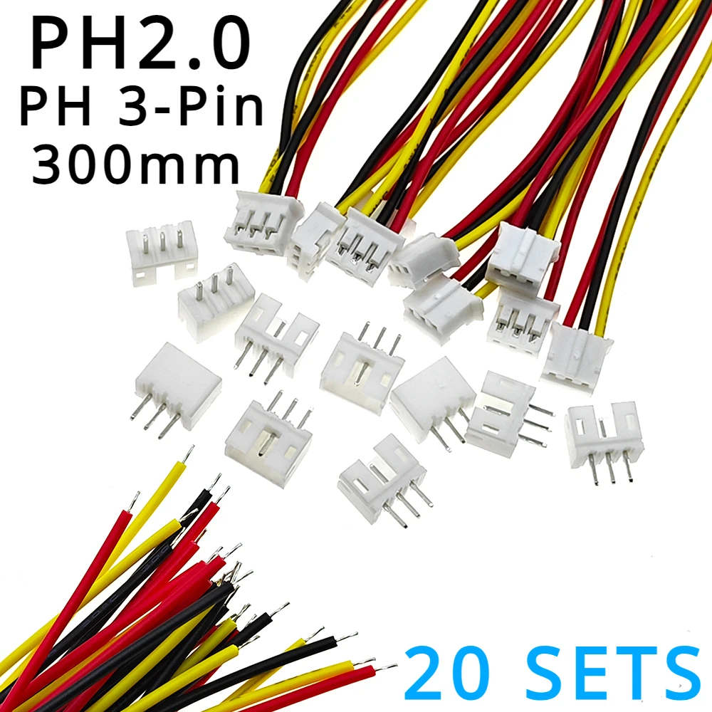 

20 SETS Mini Micro JST 2.0 PH 3-Pin Connector Plug with Wires Cables 300MM