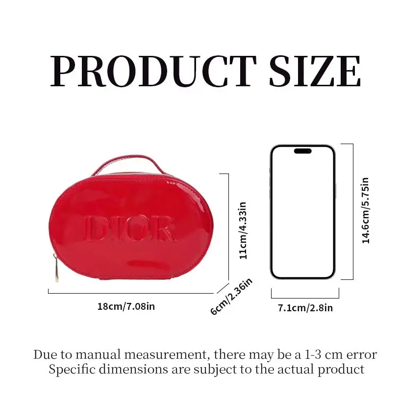 Dior Dior’s Bag Luxury Glossy Bright Red Oval Handheld Makeup Organizer Pouch Patent Leather Embossed Logo Waterproof Travel Cos - view 6