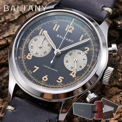 Baltany Retro Quartz Men's Multifunction Chronograph White Enamel Dial Leather Stainless Steel Waterproof Watch reloj hombre